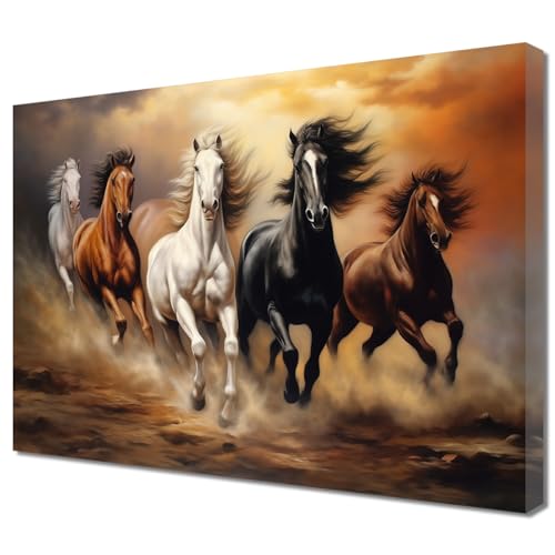 ZQQART Leinwandbild mit Pferden großes Pferd galoppierend im Sand Laufbild Westerntiere Pferdeporträt Gemälde Wildpferd Poster für Wohnzimmer Heimwanddekoration (Pferd,30x45cm) von ZQQART