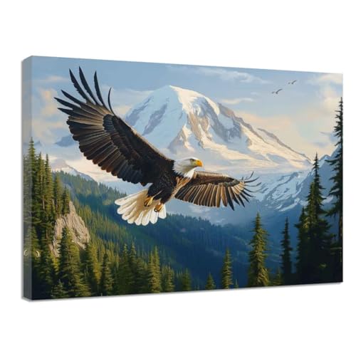ZQQART Leinwanddruck mit Weißkopfseeadler Adler der im Wald schwebt Gemälde Wildtier Vogel Poster für Herren Schlafzimmer Dekor (Blau,30x45cm) von ZQQART