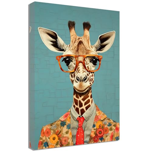 ZQQART Leinwanddrucke mit Tiermotiven in bunten Anzügen lustiges Tierbild abstraktes Tierporträt Malerei Tierposter für Wohnzimmer Badezimmer Schlafzimmer Büro Heimdekoration (Giraffe,60x90cm) von ZQQART