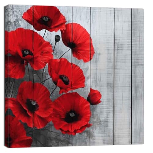 ZQQART Mohnblumen Wandbild rote Mohnblume Leinwandgemälde Kunst Blumen Blüte Bilddrucke Badezimmer Schlafzimmer Wanddekoration gerahmt(Grau,30x30cm) von ZQQART