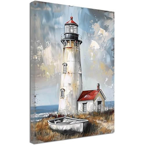 ZQQART Ozean Leuchtturm Leinwanddrucke Küstenlandschaft Bild Felsen weißer Leuchtturm nautisches Poster für Schlafzimmer Badezimmer Wohnzimmer Heimwanddekoration (30x45cm) von ZQQART