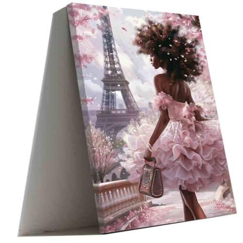 ZQQART Schwarzes Mädchen Leinwand Wanddrucke Afroamerikanische Bilder Rosa Eiffelturm Mädchen Mode Poster Paris Mädchen Malerei Mädchen Zimmer Dekor (grau,30x45cm) von ZQQART