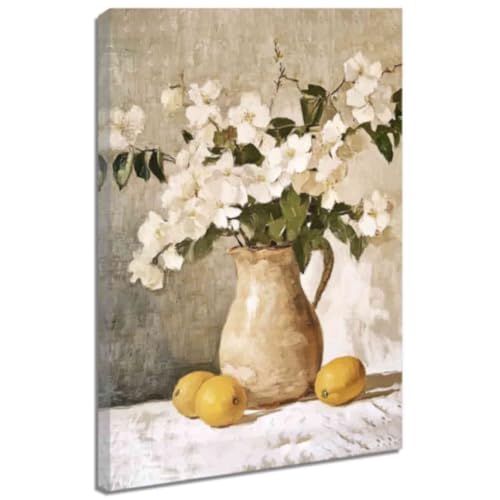 ZQQART Zitronen Blumen Leinwanddrucke Früchte in Teetasse Gemälde Kunstwerk gelber Zitronenbaum Bild Bauernhaus Küche Restaurant Kunstwerk (Weiß,30x45cm) von ZQQART