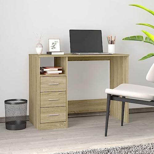 Computertisch Study Table Sekretär Schreibtisch Schreibtisch mit Schubladen Sonoma-Eiche 102x50x76 cm von ZQQLVOO