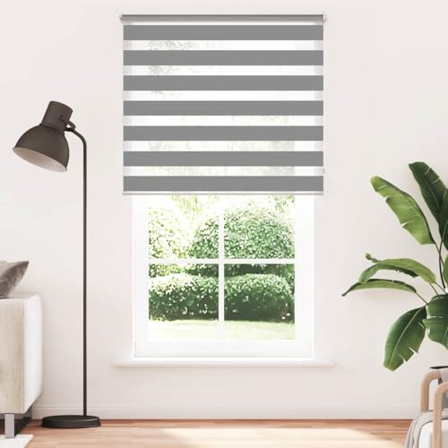Doppelrollo 120x230 cm grau Zebramuster Lichtschutz Sichtschutz mit Kettenzug für Fenster ohne Bohren, 100% Polyester, 11 Größen wählbar, inklusive Montagezubehör Doppelrollo 120x230 cm grau Zebramuster Lichtschutz Sichtschutz mit Kettenzug für Fenster ohne Bohren, 100% Polyester, 11 Größen wählbar, inklusive Montagezubehör von ZQQLVOO