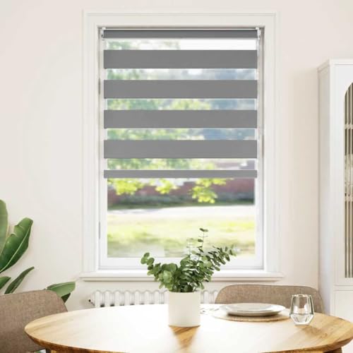 Doppelrollo mit Kettenzug, Licht- und Sichtschutz, 11 Größen, Zebramuster, Weiß, 100% Polyester, Klemmhalter ohne Bohren, Seitenzug für individuelle Verdunklung von ZQQLVOO