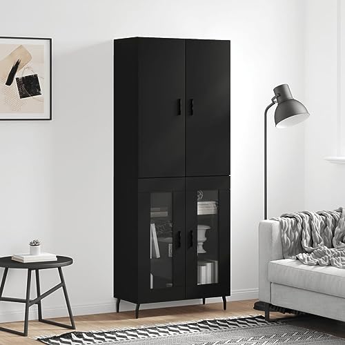 Elegantes Highboard mit Glastüren und Metallfüßen - Holzwerkstoff Schrank mit großzügigem Stauraum für Wohnzimmer, Beistellschrank mit feuchtigkeitsbeständiger Oberfläche von ZQQLVOO