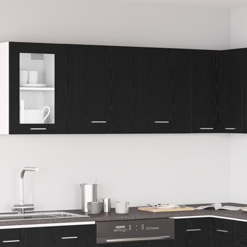 Hängeschränke - 2er Set - Schwarze Eiche, Moderner Küchenschrank aus Eichenholz mit Vier Fächern und Scharniertüren für optimale Aufbewahrung und Elegante Raumo Hängeschränke - 2er Set - Schwarze Eiche, Moderner Küchenschrank aus Eichenholz mit Vier Fächern und Scharniertüren für optimale Aufbewahrung und Elegante Raumo von ZQQLVOO