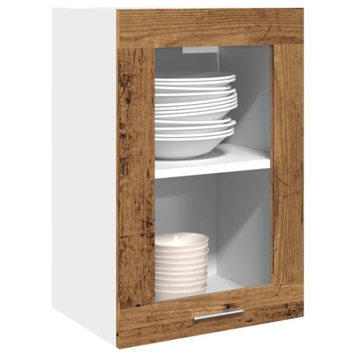 Hängeschrank Lyon Glas Altholz-Optik Moderner Küchenschrank aus Eichenholz mit Vier Fächern und Scharniertüren für optimale Aufbewahrung und Elegante Raumorgani Hängeschrank Lyon Glas Altholz-Optik Moderner Küchenschrank aus Eichenholz mit Vier Fächern und Scharniertüren für optimale Aufbewahrung und Elegante Raumorgani von ZQQLVOO
