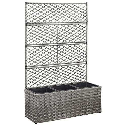 Hochbeet Pflanzkübel groß außen Balkon Pflanzkasten Hochbeet mit Rankgitter 3 Töpfe 83×30×130cm Poly Rattan Grau Geeignet für Gartenbalkone im Freien von ZQQLVOO
