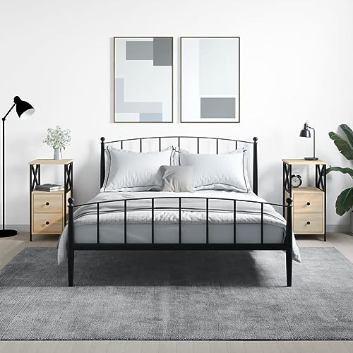 Kompakter Nachttisch aus Holzwerkstoff mit Eisenrahmen und verstellbaren Beinen, Stauraum Beistelltisch für Schlafzimmer und Wohnzimmer, Zeitloser Design von ZQQLVOO