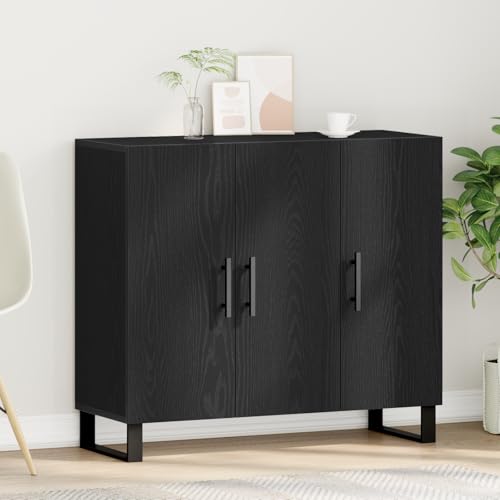 Schwarzes Eichenholz Sideboard Buffet mit 3 verstellbaren Regalen, Modernes Esszimmer Wohnzimmer Möbelstück für Stauraum und Elegantes Design Schwarzes Eichenholz Sideboard Buffet mit 3 verstellbaren Regalen, Modernes Esszimmer Wohnzimmer Möbelstück für Stauraum und Elegantes Design von ZQQLVOO