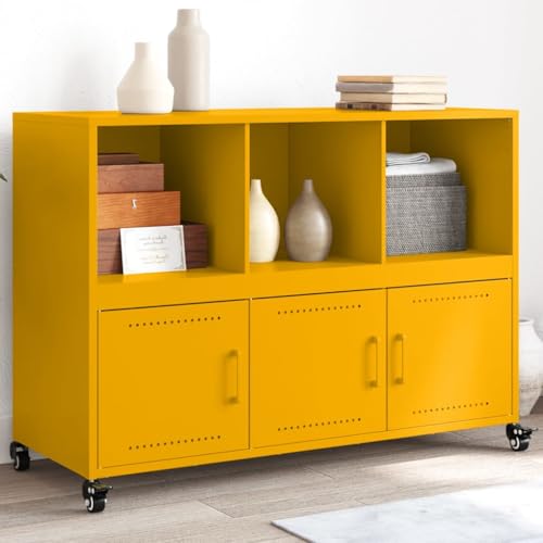 Stilvolles Sideboard aus Stahl mit 4 Rollen – Elegantes Möbelstück mit reichlich Stauraum für Bücher, Zeitschriften und Bürobedarf, pflegeleicht und flexibel verschiebbar von ZQQLVOO
