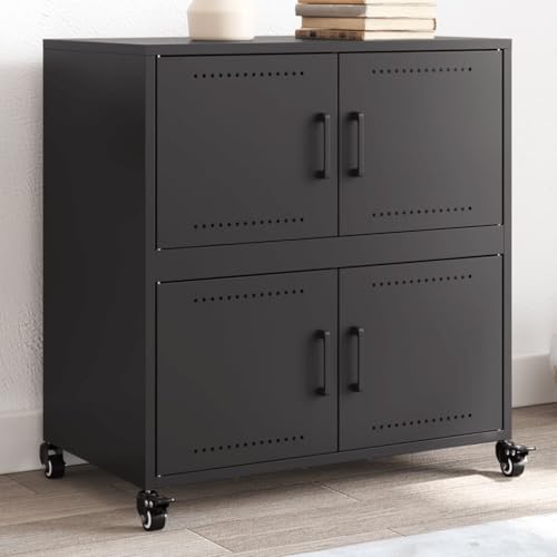 Stilvolles Sideboard aus kaltgewalztem Stahlblech mit 4 Rollen – Elegantes Möbelstück mit reichlich Stauraum für Büro und Wohnbereich, langlebig und pflegeleicht von ZQQLVOO