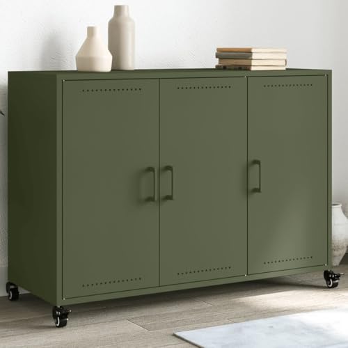 Stilvolles Sideboard aus kaltgewalztem Stahlblech mit 4 Rollen – Elegantes Möbelstück mit reichlich Stauraum für Büro und Wohnbereich, langlebig und pflegeleicht von ZQQLVOO