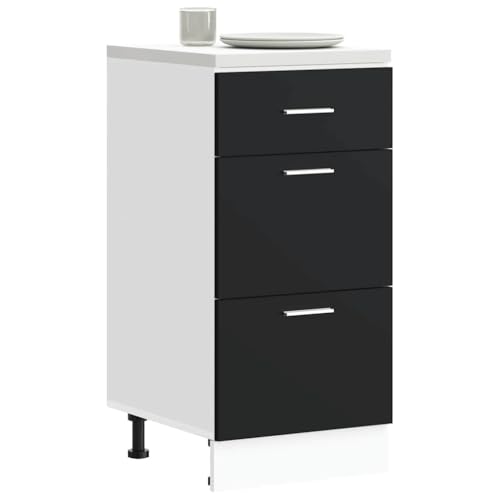 Unterschrank Lyon Schwarz Moderner Küchenschrank aus Eichenholz mit Vier Fächern und Scharniertüren für optimale Aufbewahrung und Elegante Raumorganisation. 40x von ZQQLVOO