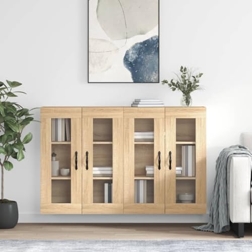 Wandschrank Mit Glastüren Aus Holzwerkstoff - Elegantes Stauraum Möbelstück Mit Feuchtigkeitsbeständiger Oberfläche Für Wohnzimmer, Küche Oder Flur von ZQQLVOO