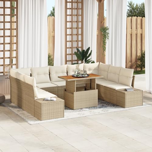 ZQQLVOO 10-TLG. Garten-Essgruppe mit Kissen Beige Poly Rattan Akazie “区分 for 室外 ZQQLVOO 10-TLG. Garten-Essgruppe mit Kissen Beige Poly Rattan Akazie “区分 for 室外 von ZQQLVOO