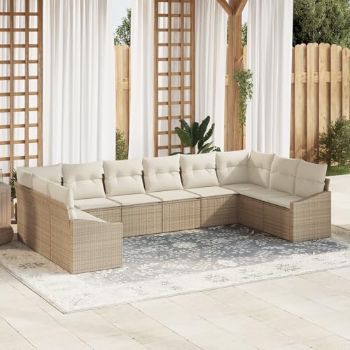 ZQQLVOO 10-TLG. Garten-Essgruppe mit Kissen Beige Poly Rattan “区分 for 室内 von ZQQLVOO