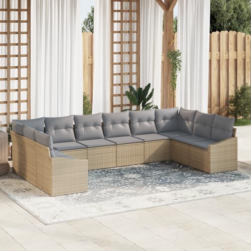 ZQQLVOO 10-TLG. Garten-Essgruppe mit Kissen Beige Poly Rattan “区分 for 卧室 von ZQQLVOO