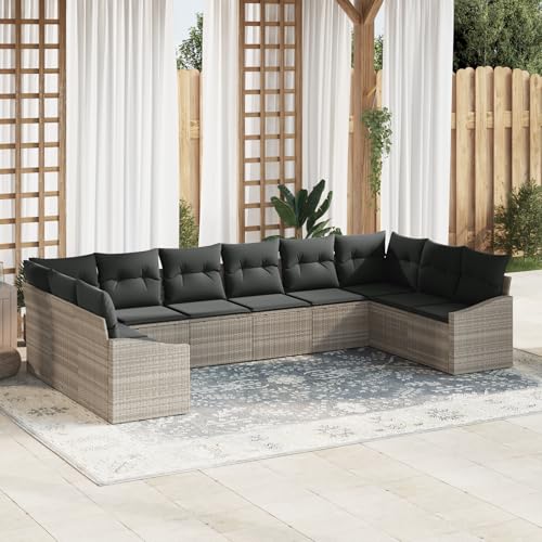 ZQQLVOO 10-TLG. Garten-Essgruppe mit Kissen Hellgrau Poly Rattan “区分 for 办公室 von ZQQLVOO