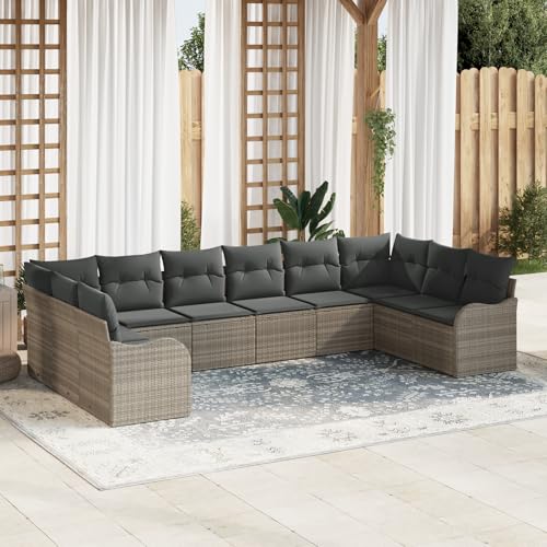 ZQQLVOO 10-teiliges Garten Sofa Set mit Kissen Hellgrau Poly-Rattan “区分 for 室外 von ZQQLVOO
