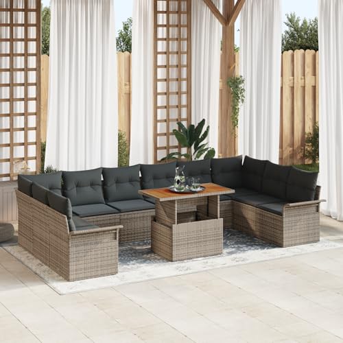 ZQQLVOO 11-TLG. Garten-Essgruppe mit Kissen Grau Poly Rattan Akazie 使用逗号” for 办公室 von ZQQLVOO