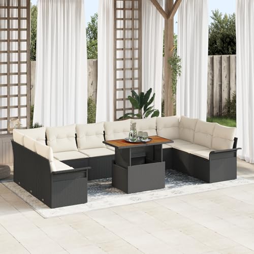 ZQQLVOO 11-TLG. Garten-Essgruppe mit Kissen Schwarz Poly Rattan Akazie 使用逗号” for 室内 von ZQQLVOO