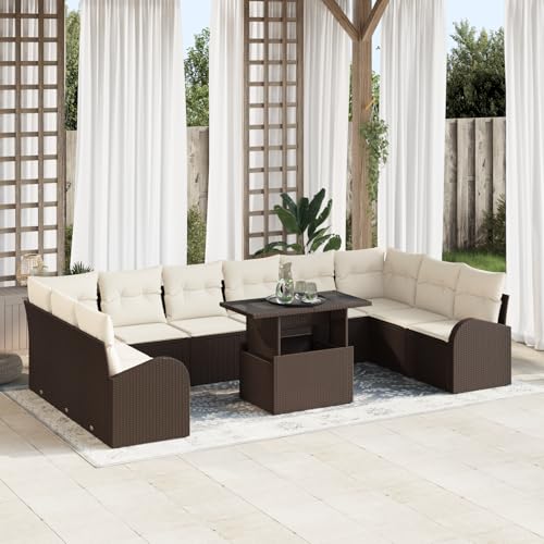 ZQQLVOO 11-teiliges Garten Sofa Set mit Kissen Braun Poly Rattan 使用逗号” for 办公室 von ZQQLVOO