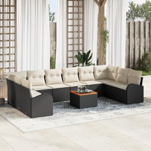 ZQQLVOO 11-teiliges Garten-Sofa-Set mit Kissen in Schwarz Poly Rattan Akazie Garten Sofaset Wetterfeste Sitzbank Outdoor Polstergarnitur ZQQLVOO 11-teiliges Garten-Sofa-Set mit Kissen in Schwarz Poly Rattan Akazie Garten Sofaset Wetterfeste Sitzbank Outdoor Polstergarnitur von ZQQLVOO