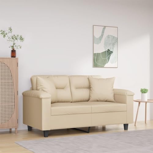 ZQQLVOO 2-Sitzer-Sofa mit Kissen Creme Modernes 2-Sitzer Sofa mit Zierkissen für Wohnzimmer, langlebige Mikrofaser und Robustes Metallgestell. 120 cm Mikrofasergewebe von ZQQLVOO