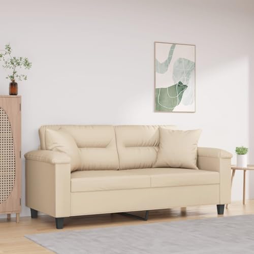 ZQQLVOO 2-Sitzer-Sofa mit Kissen Creme Modernes 2-Sitzer Sofa mit Zierkissen für Wohnzimmer, langlebige Mikrofaser und Robustes Metallgestell. 140 cm Mikrofasergewebe von ZQQLVOO