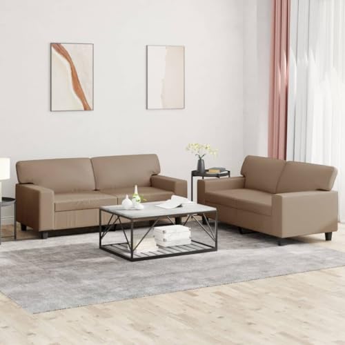 ZQQLVOO 2-TLG. Sofagarnitur Cappuccino-Braun Kunstleder Langlebige Kunstleder Sofagarnitur mit Polsterung und Zierkissen für Wohnzimmer von ZQQLVOO