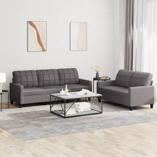ZQQLVOO 2-TLG. Sofagarnitur mit Kissen Grau Kunstleder Langlebiges Kunstleder Sofa Set mit Polsterung für Wohnzimmer ZQQLVOO 2-TLG. Sofagarnitur mit Kissen Grau Kunstleder Langlebiges Kunstleder Sofa Set mit Polsterung für Wohnzimmer von ZQQLVOO