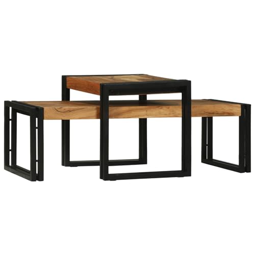 ZQQLVOO 2-teiliges Couchtisch-Set aus massivem Akazienholz Rustikaler Couchtisch aus Massivholz mit Metallgestell für Moderne Einrichtung ZQQLVOO 2-teiliges Couchtisch-Set aus massivem Akazienholz Rustikaler Couchtisch aus Massivholz mit Metallgestell für Moderne Einrichtung von ZQQLVOO