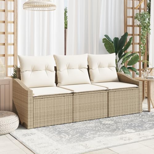 ZQQLVOO 3-TLG. Garten-Essgruppe mit Kissen Beige Poly Rattan 使用逗号” for 室外 von ZQQLVOO