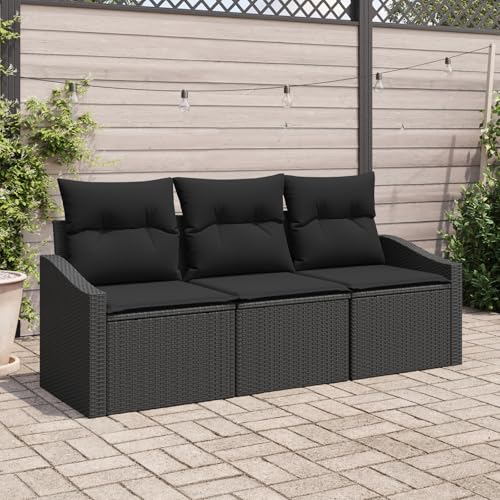 ZQQLVOO 3-TLG. Garten-Essgruppe mit Kissen Schwarz Poly Rattan 使用逗号” for 卧室 von ZQQLVOO