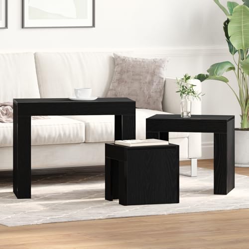 ZQQLVOO 3-TLG. Satztisch-Set Schwarz Eiche Holzwerkstoff Moderne Nesting Tische Set Stapelbar Beistelltisch Funktionalität Minimalistisches Design von ZQQLVOO