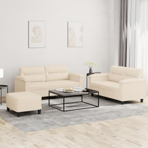 ZQQLVOO 3-TLG. Sofagarnitur mit Kissen Beige Mikrofasergewebe Langlebige Mikrofaser Sofagarnitur mit Polsterung und Zierkissen für Wohnzimmer von ZQQLVOO