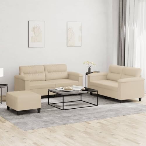 ZQQLVOO 3-TLG. Sofagarnitur mit Kissen Creme Mikrofasergewebe Langlebige Mikrofaser Sofagarnitur mit Polsterung und Zierkissen für Wohnzimmer von ZQQLVOO