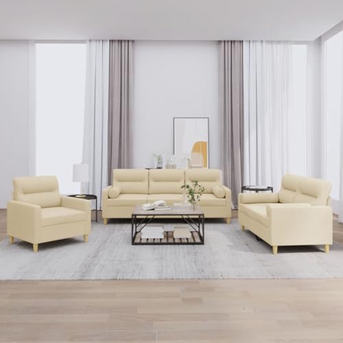 ZQQLVOO 3-TLG. Sofagarnitur mit Kissen Creme Stoff Gemütliche Sofagarnitur mit Hocker, strapazierfähiger Stoff und Robustes Gestell ZQQLVOO 3-TLG. Sofagarnitur mit Kissen Creme Stoff Gemütliche Sofagarnitur mit Hocker, strapazierfähiger Stoff und Robustes Gestell von ZQQLVOO
