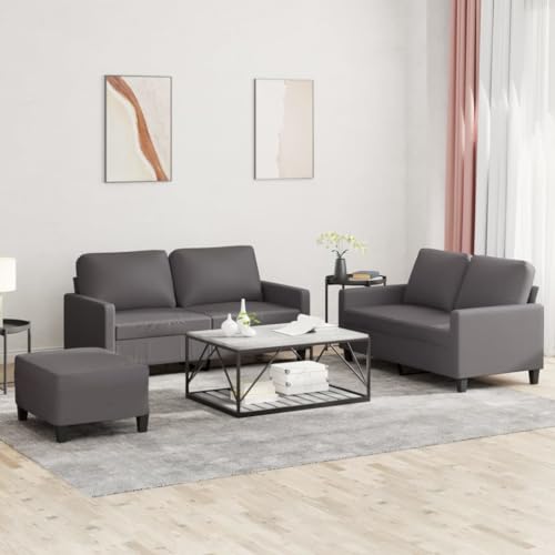 ZQQLVOO 3-TLG. Sofagarnitur mit Kissen Grau Kunstleder Langlebiges Kunstleder Sofa Set mit Hocker, Bequemes Sitzmöbel für Wohnzimmer ZQQLVOO 3-TLG. Sofagarnitur mit Kissen Grau Kunstleder Langlebiges Kunstleder Sofa Set mit Hocker, Bequemes Sitzmöbel für Wohnzimmer von ZQQLVOO