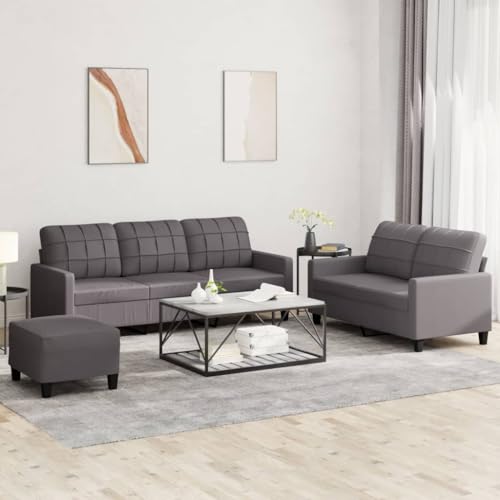 ZQQLVOO 3-TLG. Sofagarnitur mit Kissen Grau Kunstleder Langlebiges Kunstleder Sofa Set mit Polsterung für Wohnzimmer ZQQLVOO 3-TLG. Sofagarnitur mit Kissen Grau Kunstleder Langlebiges Kunstleder Sofa Set mit Polsterung für Wohnzimmer von ZQQLVOO