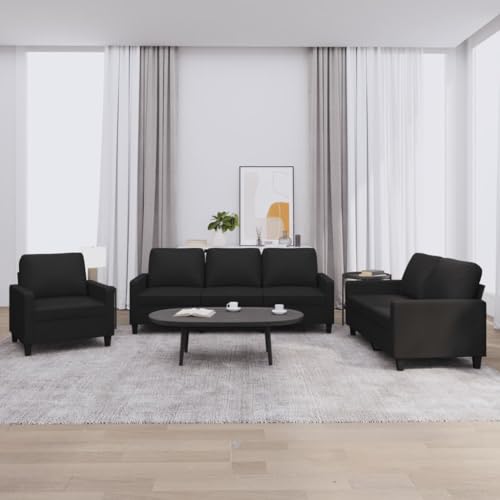 ZQQLVOO 3-TLG. Sofagarnitur mit Kissen Schwarz Kunstleder Langlebiges Kunstleder Sofa Set, Modernes Wohnzimmergarnitur mit Robustem Gestell ZQQLVOO 3-TLG. Sofagarnitur mit Kissen Schwarz Kunstleder Langlebiges Kunstleder Sofa Set, Modernes Wohnzimmergarnitur mit Robustem Gestell von ZQQLVOO