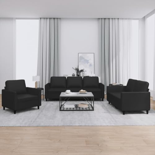 ZQQLVOO 3-TLG. Sofagarnitur mit Kissen Schwarz Kunstleder Langlebiges Kunstleder Sofa Set mit Hocker, Bequeme Sitzgarnitur für Wohnzimmer ZQQLVOO 3-TLG. Sofagarnitur mit Kissen Schwarz Kunstleder Langlebiges Kunstleder Sofa Set mit Hocker, Bequeme Sitzgarnitur für Wohnzimmer von ZQQLVOO
