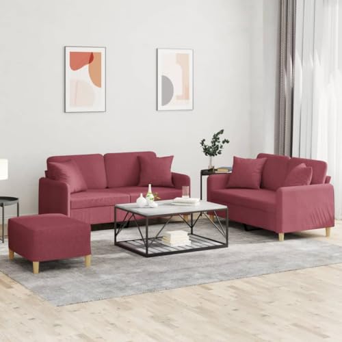 ZQQLVOO 3-TLG. Sofagarnitur mit Kissen Weinrot Stoff Langlebiges Sofa Set mit Polsterung, Stabiles Gestell für Wohnzimmer ZQQLVOO 3-TLG. Sofagarnitur mit Kissen Weinrot Stoff Langlebiges Sofa Set mit Polsterung, Stabiles Gestell für Wohnzimmer von ZQQLVOO