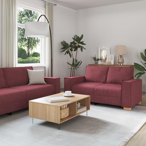 ZQQLVOO 3-TLG. Sofagarnitur mit Kissen Weinrot Stoff Modulares Sofa Set mit atmungsaktivem Stoff und robustem Stahlrahmen für modernes Wohnambiente. von ZQQLVOO