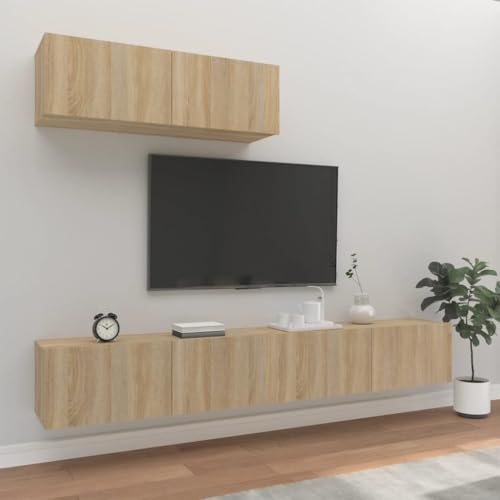 ZQQLVOO 3-TLG. TV-Schrank-Set Sonoma-Eiche Holzwerkstoff HiFi Rack Fernseher Tisch Konsolentisch mit Schubladen tv Board von ZQQLVOO