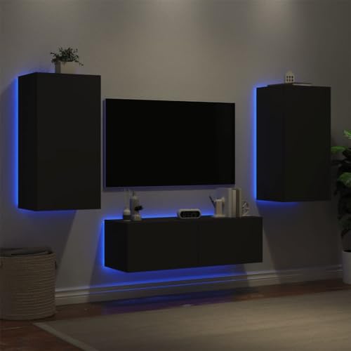 ZQQLVOO 3-TLG. TV-Wohnwand mit LED-Leuchten Schwarz LED TV-Wandschrank mit RGB-Beleuchtung und USB-Anschluss für optimale Raumorganisation von ZQQLVOO