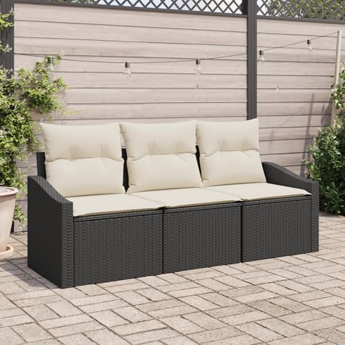 ZQQLVOO 3-teiliges Garten-Sofa-Set mit Kissen Schwarz Poly-Rattan “区分 for 室内 von ZQQLVOO